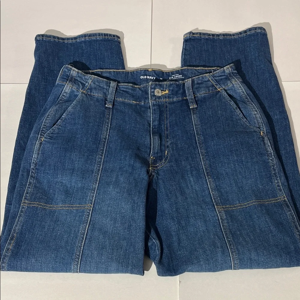 Old Navy High Rise O.G. Loose Denim Jeans sz 10 medium wash wide barrel leg